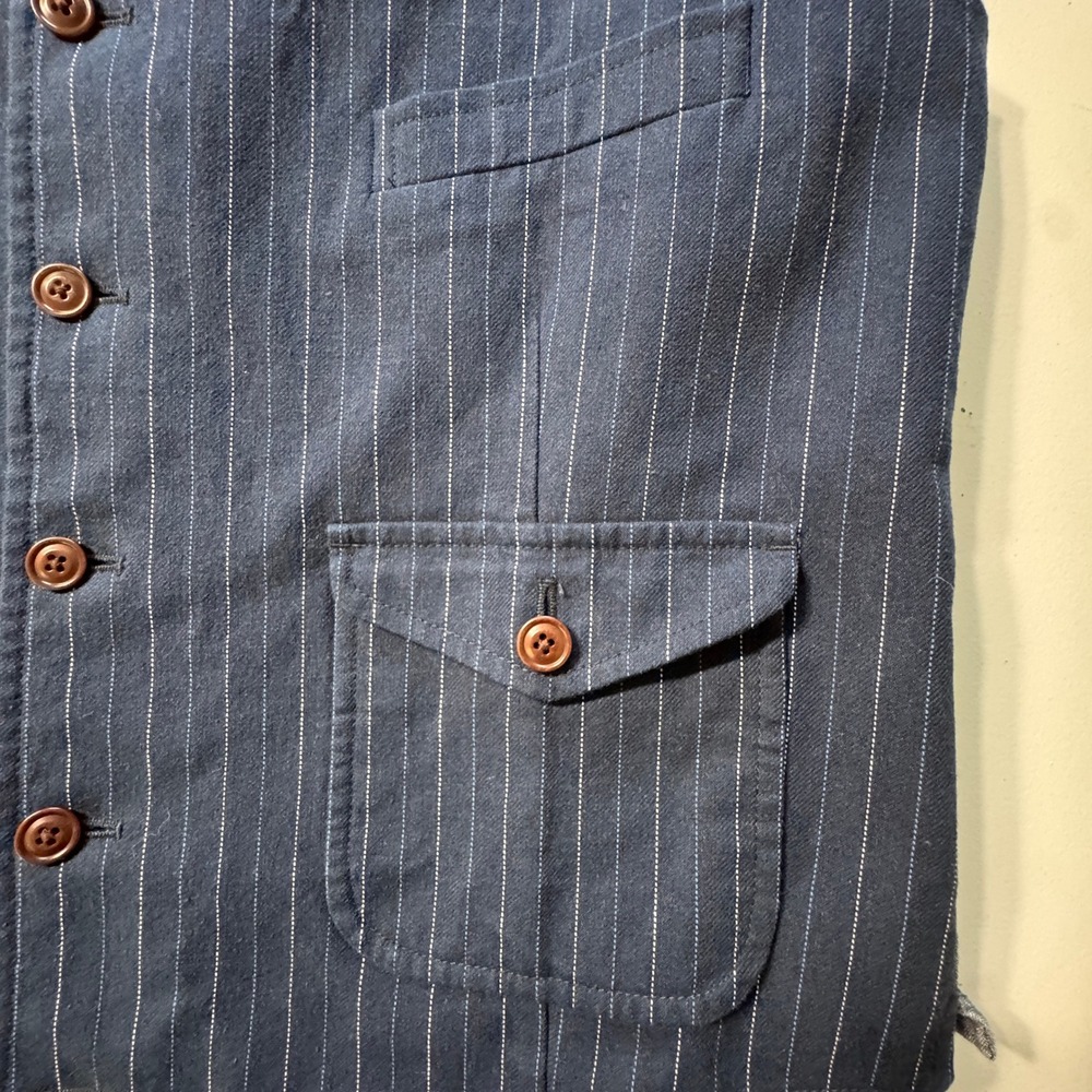 Lands End Canvas Vest Mens XL Blue Excellent Pinstripe Cotton Workwear Vest - Picture 10 of 14